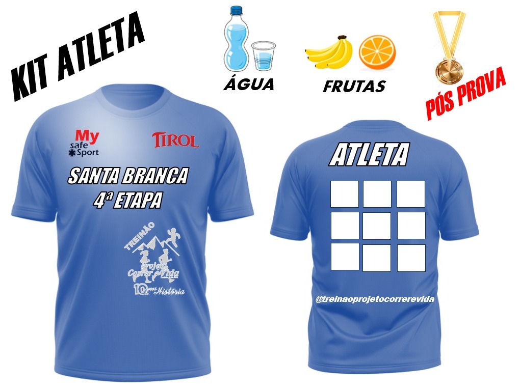 KIT COMPLETO COM CAMISETA PERCURSO CURTO 5KM - MASCULINO E FEMININO