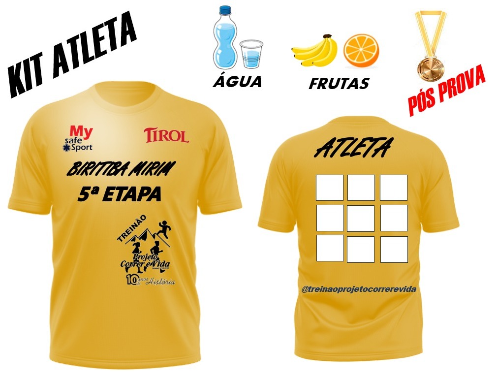 KIT COMPLETO COM CAMISETA CAMINHADA 5KM - MASCULINO E FEMININO (TODOS)